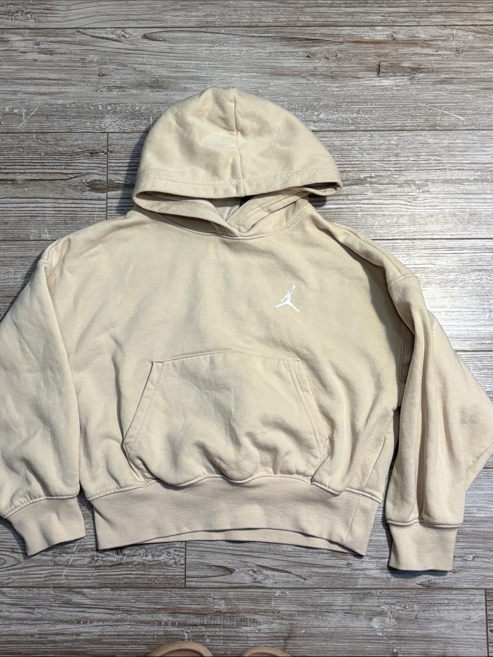Jordan Cream Hoodie with White Jumpman Logo - Kids Pullover